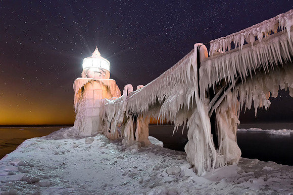 Frozen St Joseph Lighthouse Nightscape