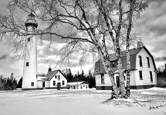 New Presque Isle Lighthouse Black and White