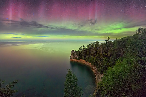 Northern Lights over Miners Castle, Pictured Rocks
