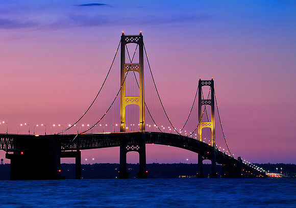 "Night Lights" Mackinac Bridge Mackinaw City Michigan.