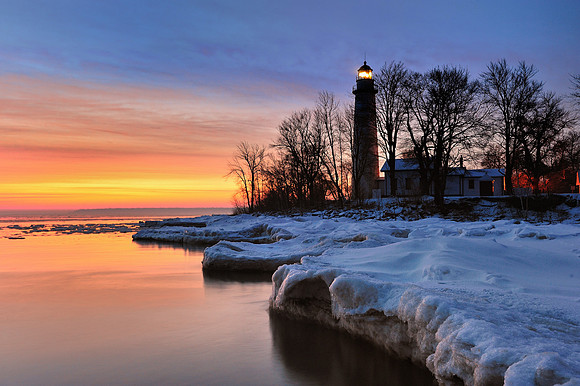 Winter sunrise at Point Aux Barques Lighthouse