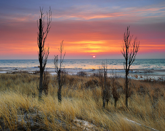 Winter on sunrise on Lake Huron