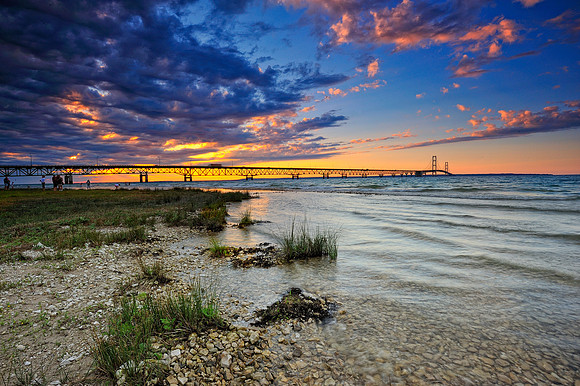 Sunset at Mackinac Bridge.